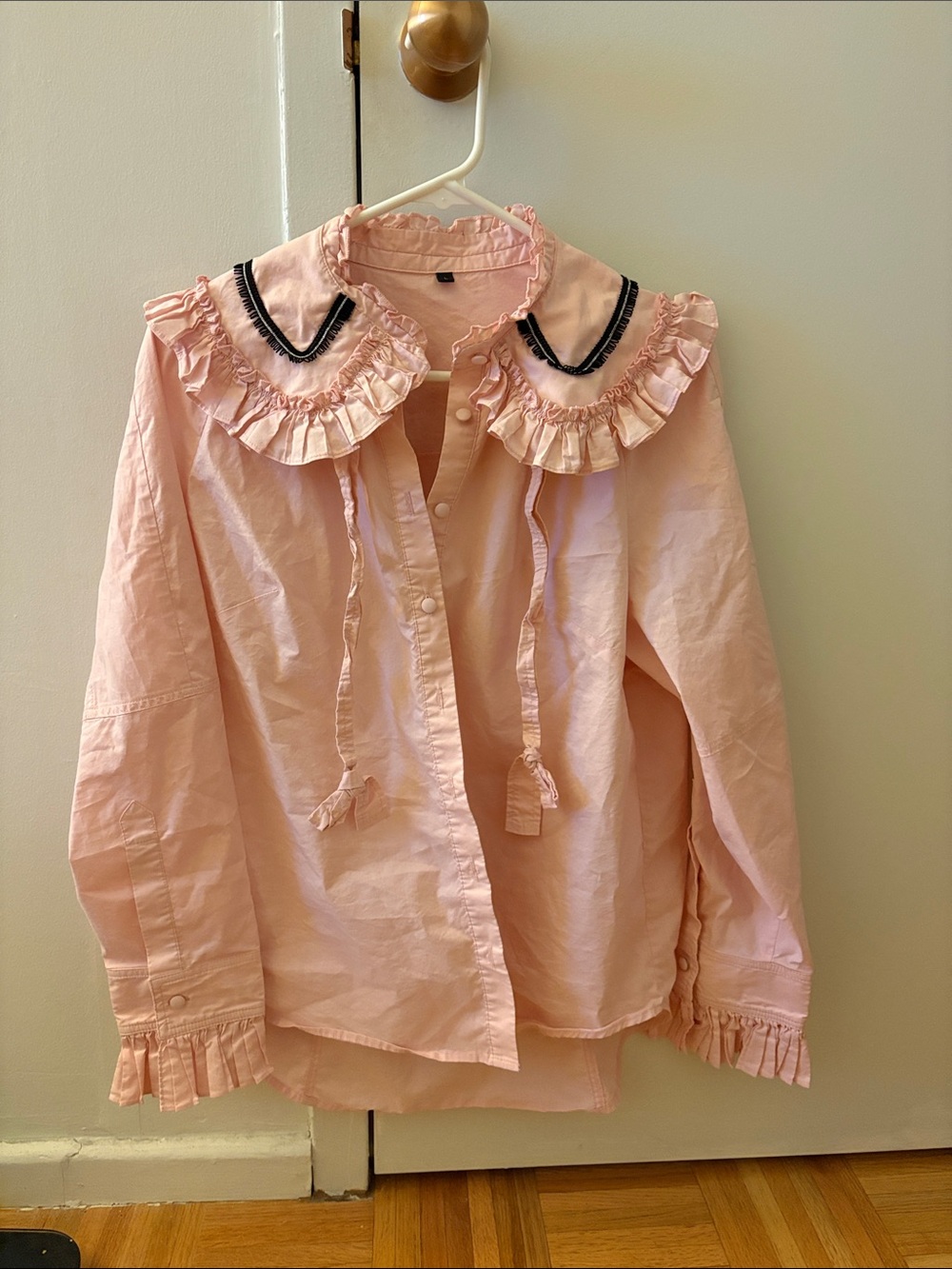 Ruffled Peter Pan Collar Blouse - Light Pink